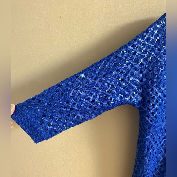 Chico’s Sasha sequin pullover crewneck sweater kinetic blue Large NWT - Picture 4 of 7